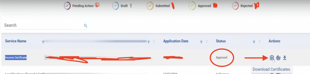 e district wb BDO income certificate download and ain status