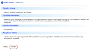 income certificate document, eligibility criteria